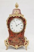19th century French boulle-fronted mantel clock of revived rococo style, in balloon-shaped case with