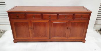Chinese rosewood sideboard with five frieze drawers, cupboards below enclosed by framed panel doors,