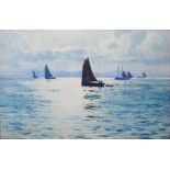 John McDougal (British 1880-1934) Watercolour Coastal scene with sailboats, signed and dated 1906