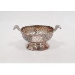 19th century Malaysian silver miniature two-handled bowl, oval-shaped on pedestal base, leaf