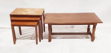 Teak nest of three tables H 51cm X W 55cm X D 38cm together with a modern coffee table H 43cm X W