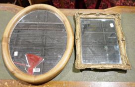 Modern wooden oval framed mirror and a small rectangular gilt framed mirror (2)