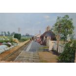 Norman Elford (1931-2007) Acrylic and gouache Study of a station with train approaching and