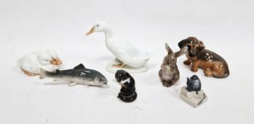 Seven Royal Copenhagen porcelain models of animals, 20th century, printed and painted marks,