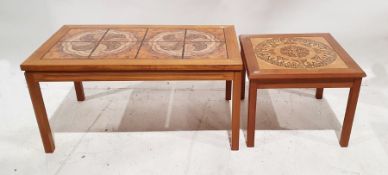 20th century Danish teak tile top coffee table H 46cm X W 92cm X D 51cm on straight feet together