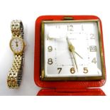 Lady's rolled gold Rotary wristwatch and the flexible mesh strap, in case and a folding travelling