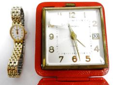 Lady's rolled gold Rotary wristwatch and the flexible mesh strap, in case and a folding travelling