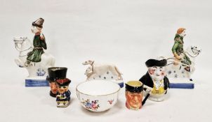 Assorted English pottery character jugs, comprising a Royal Doulton John Peel small jug, printed