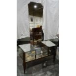 French Art Deco dressing table in a mirrored finish, the long main mirror tapering to the mirrored