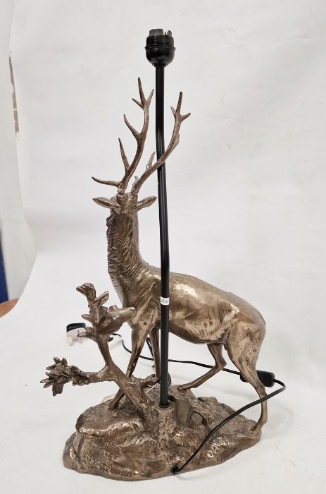 Large metal table lamp, the support in the form of a stag, with a sculptural bronzed base 59cm - Image 2 of 2