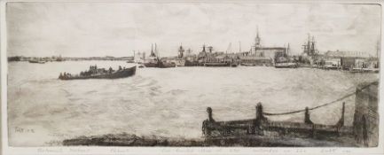 J. Eggett (20th Century) Etching "Portsmouth Harbour" limited edition etching numbered 220/250,