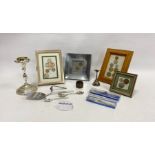 Modern coins, framed and a quantity of silver plated flatware (1 box)