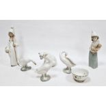 Four Lladro models of animals and two figures of girls, 20th century, printed blue marks