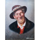 J W Giles  Oil on board Portrait study of a jovial elderly gentleman signed lower right, framed