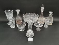Collection of cut glass, including a Stuart vase of cylindrical form cut with a band of foliage