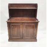 20th century oak kitchen dresser with galleried shelf above two panelled cupboard doors, on plinth