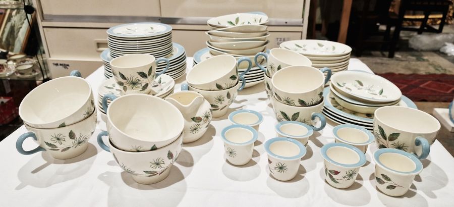 Wedgwood 'Penhurst' pattern part breakfast service with blue sprays of leaves and grasses, in