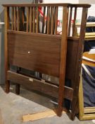 Pair of Healds mahogany single bed ends, of slatted construction, applied with Healds & Son,