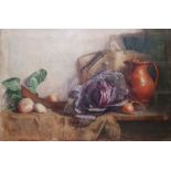 Unattributed 20th century school Watercolour Large still life with red cabbage and ewer, unsigned,
