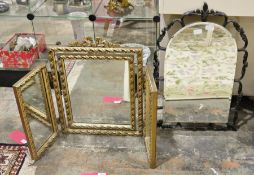 Modern arch-shaped wall mirror and a gilt-framed fold-out mirror (2)