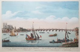 Unattributed  Handcoloured engraving  "A View of Westminster Bridge from Lambeth", 28cm x 43cm