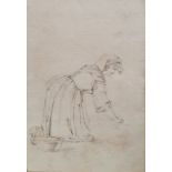 Bartolomeo Pinelli (Italian, 1781-1835) Pencil and ink Study of a woman washing clothes, signed on