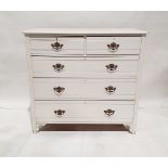 White painted oak chest of drawers with rectangular moulded top, above two short drawers, above