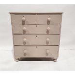 Victorian painted pine chest of drawers with two shorts above three long drawers, with turned bun