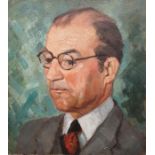 20th century school Oil on board Portrait of a man with glasses wearing suit and tie, unsigned, 36.