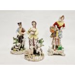 Three German porcelain Meissen-style figures, late 19th century, spurious blue cross swords marks,