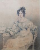19th century English School in the manner of Edward Kerrich Pencil and watercolour Young lady seated