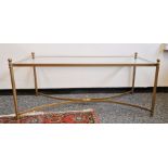 Jim Lawrence glass top Windsor coffee table in old gold with solid steel frame H 42cm X W 103cm X