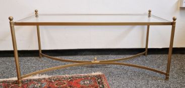 Jim Lawrence glass top Windsor coffee table in old gold with solid steel frame H 42cm X W 103cm X