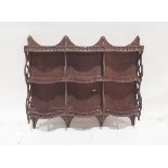 Victorian mahogany three-tier partitioned waterfall shelving unit with bowfronted galleried shelves,