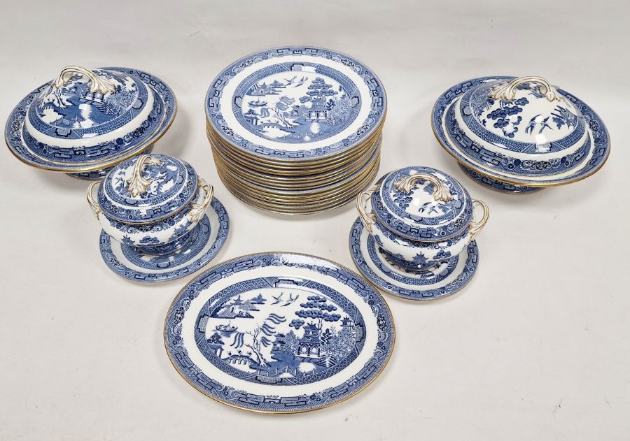 Wedgwood porcelain Willow pattern part dinner service, circa 1890, printed green marks for T Goode & - Image 2 of 20