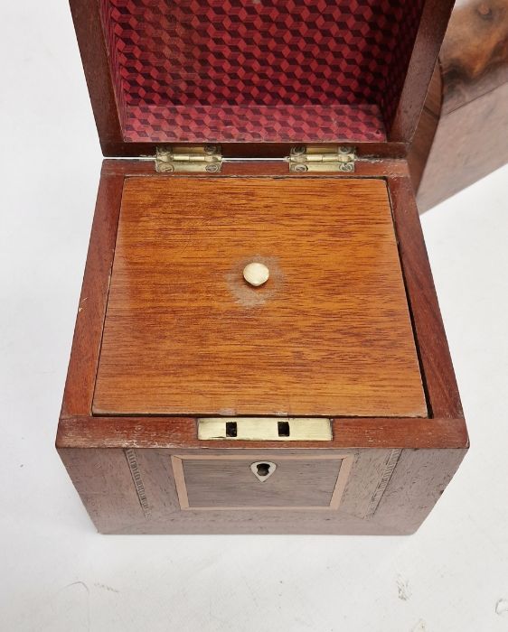 Three tea caddies, the first dome topped walnut with brass shield and swag cartouche, the second - Image 4 of 5
