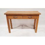 Modern oak hall table, two drawers on square legs, H. 80cm x W. 120cm x D. 40cm