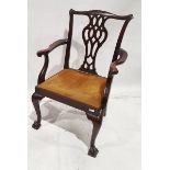 Pair of 19th century mahogany carver's armchairs with drop in seat over claw and ball feet (2)