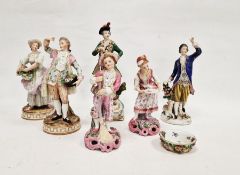 Group of Continental porcelain figures, late 19th century and later, various printed and impressed