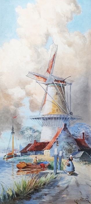 Louis Van Staaten Watercolour  "View of Leyden", signed lower right, 64cm x 28.5cm  Louis Van - Image 2 of 5