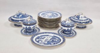 Wedgwood porcelain Willow pattern part dinner service, circa 1890, printed green marks for T Goode &