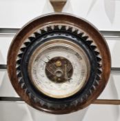 Small wheel barometer in oak case, 17cm diameter