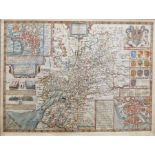 After John Speed (1552-1629) Hand coloured and engraved map of Gloucestershire, with inset maps