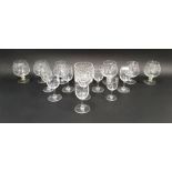 Collection of etched and engraved glasses, including 10 Baccarat wine glasses etched with foliate