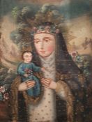 Cuzco school (Peruvian, 20th century)  Oil on canvas mounted on board Portrait of Santa Rosa Delima,