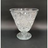 Large flared conical footed vase, late 19th/early 20th century, cut with diamonds enclosing star