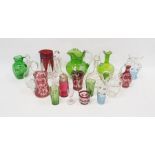 Group of Victorian and Edwardian coloured and enamelled glass including a Mary Gregory-style green