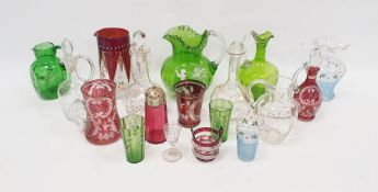 Group of Victorian and Edwardian coloured and enamelled glass including a Mary Gregory-style green