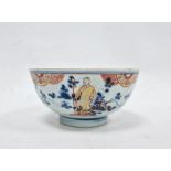 Chinese porcelain clobbered small circular bowl, 18th century with later decoration, painted in