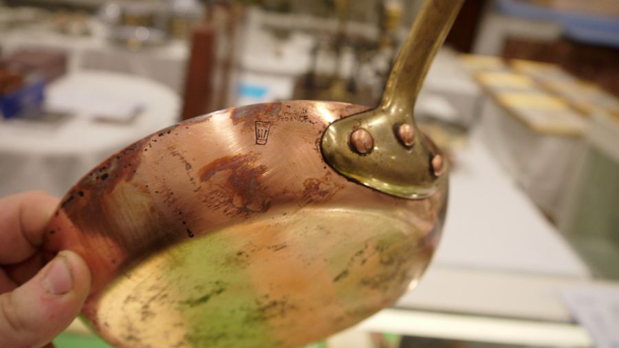 Large French copper fish kettle with brass handles and fittings, two-handled French copper pan, - Image 3 of 15